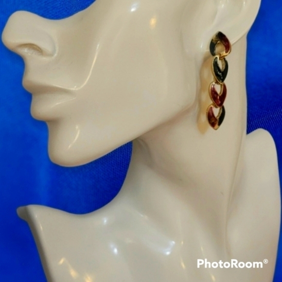 3/$30 VTG Estate Metal Enamel Link Dangle Post Earrings - Picture 1 of 6
